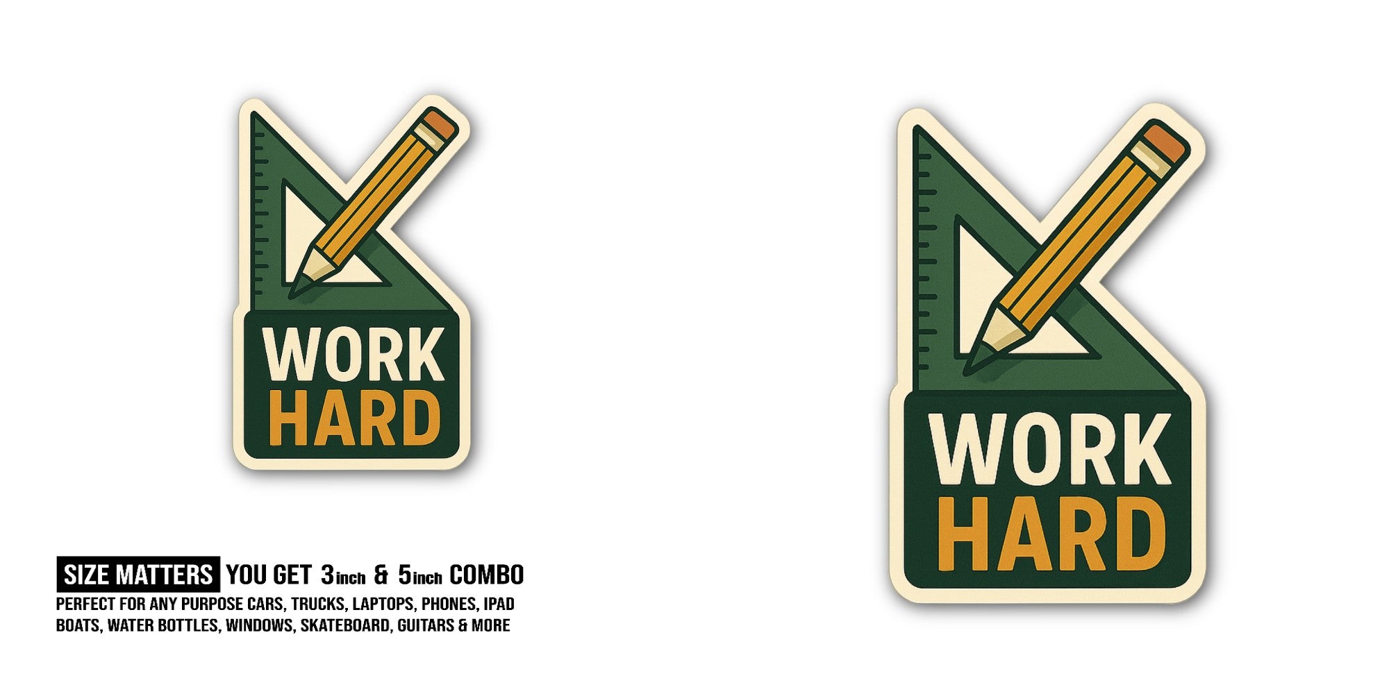 Pencil & Ruler Sticker, Waterproof Vinyl Decal Sticker Indoor Or Outdoor 2 (Pieces) 3" and 5"