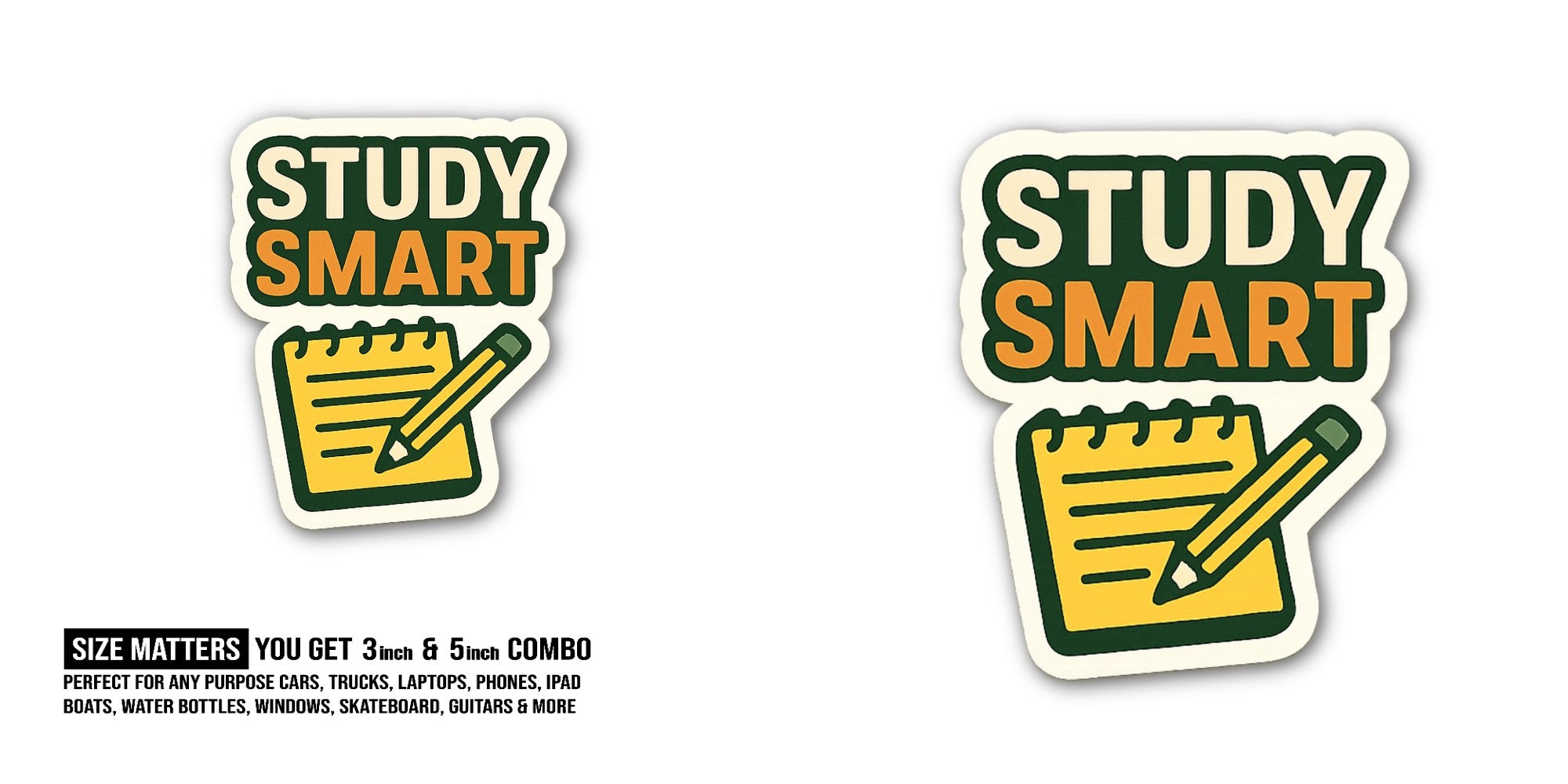 Pencil & Note Book Sticker, Waterproof Vinyl Decal Sticker Indoor Or Outdoor 2 (Pieces) 3" and 5"