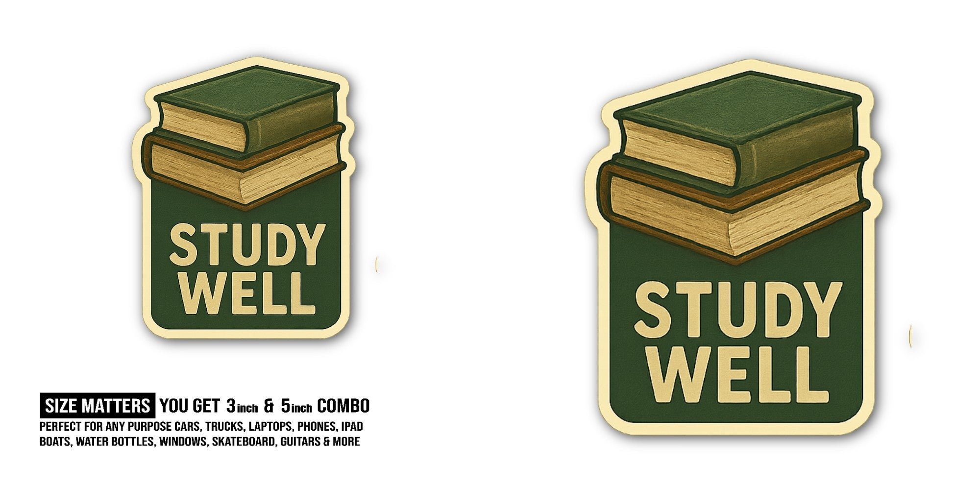 Study Well Sticker, Waterproof Vinyl Decal Sticker Indoor Or Outdoor 2 (Pieces) 3" and 5"