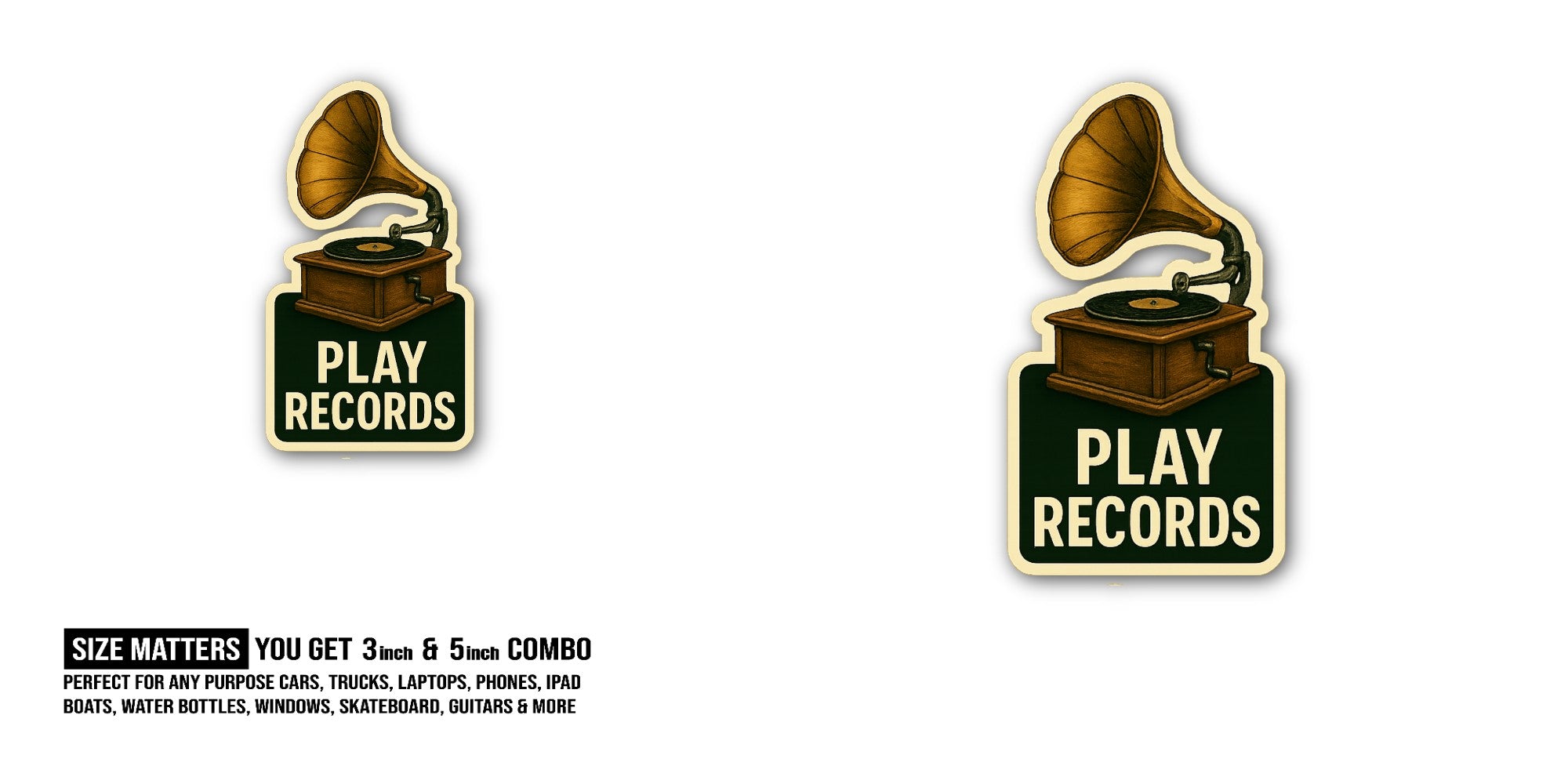 PLAY RECORDS Sticker, Waterproof Vinyl Decal Sticker Indoor Or Outdoor 2 (Pieces) 3" and 5"