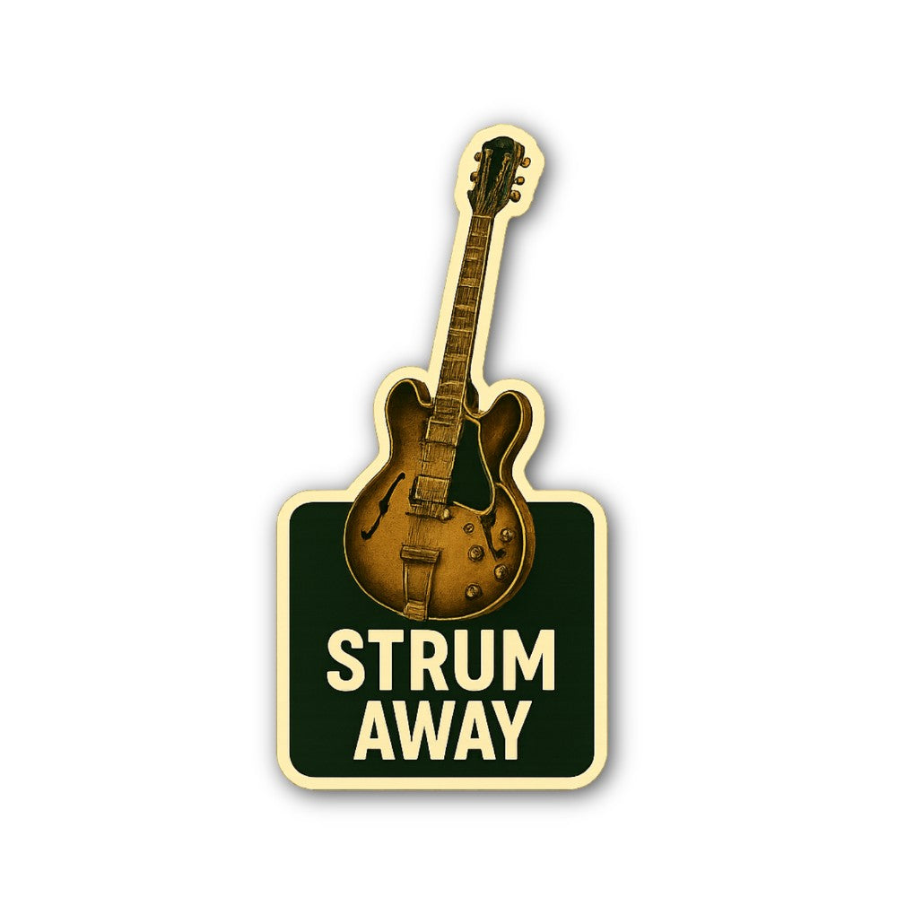 STRUM AWAY Sticker, Waterproof Vinyl Decal Sticker Indoor Or Outdoor 2 (Pieces) 3" and 5"