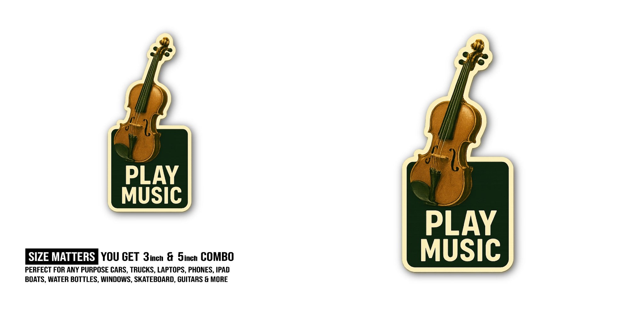 PLAY MUSIC Sticker, Waterproof Vinyl Decal Sticker Indoor Or Outdoor 2 (Pieces) 3" and 5"
