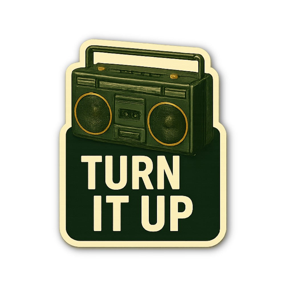 TURN IT UP & REDIO Sticker, Waterproof Vinyl Decal Sticker Indoor Or Outdoor 2 (Pieces) 3" and 5"