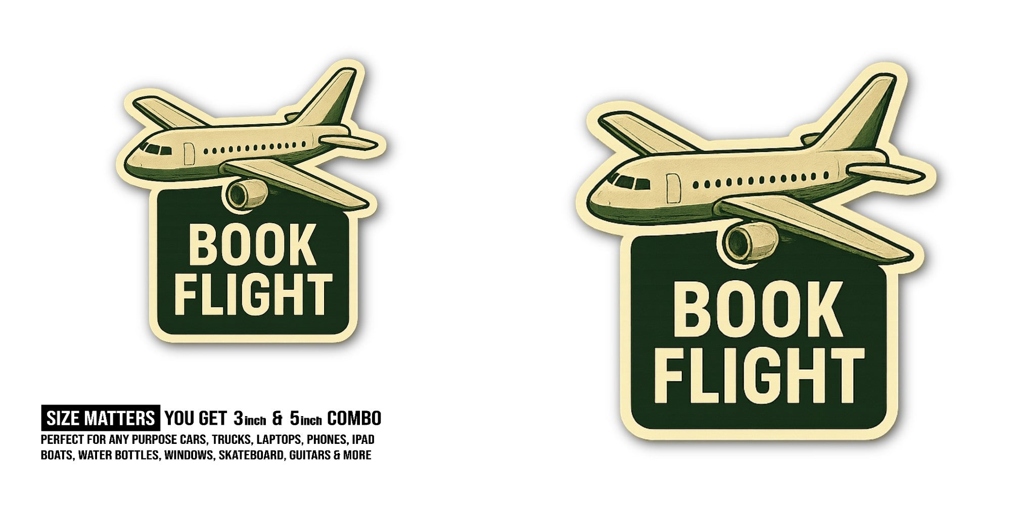 BOOK FLIGHT Sticker, Waterproof Vinyl Decal Sticker Indoor Or Outdoor 2 (Pieces) 3" and 5"