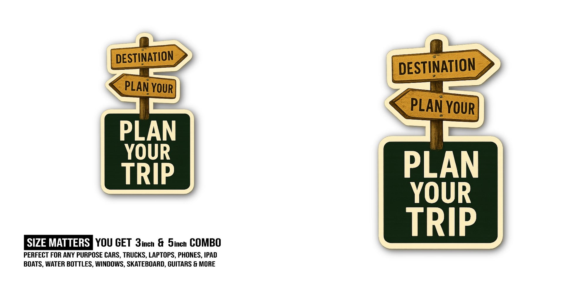PLAN YOUR TRIP Sticker, Waterproof Vinyl Decal Sticker Indoor Or Outdoor 2 (Pieces) 3" and 5"