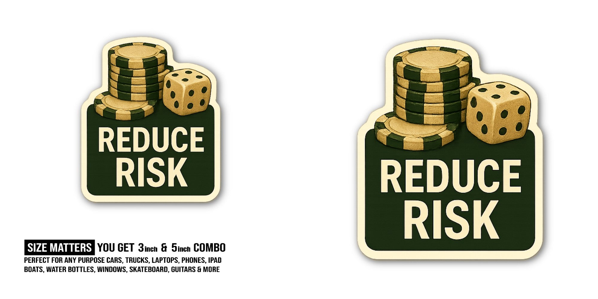 Reduce Risk Sticker, Waterproof Vinyl Decal Sticker Indoor Or Outdoor 2 (Pieces) 3" and 5"