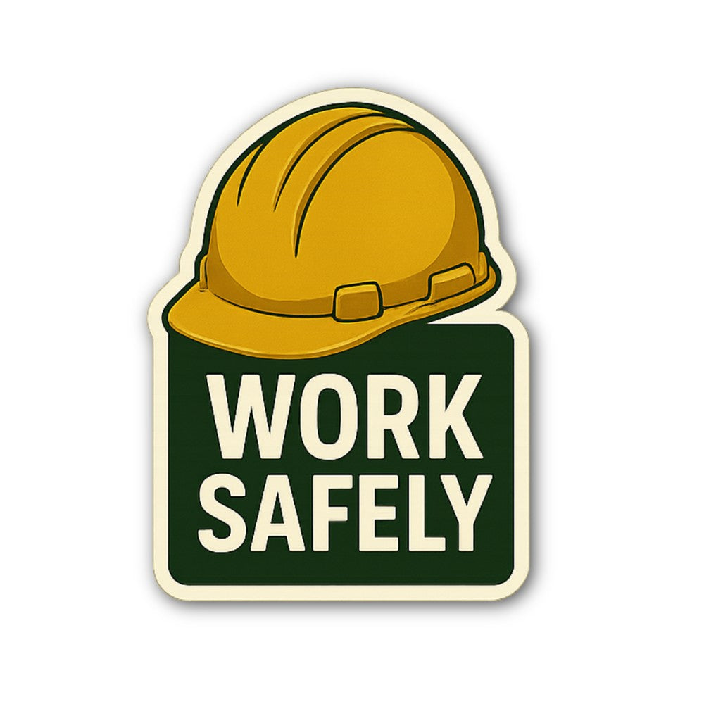 Work Safely With Yellow Helmet Sticker, Waterproof Vinyl Decal Sticker Indoor Or Outdoor 2 (Pieces) 3" and 5"