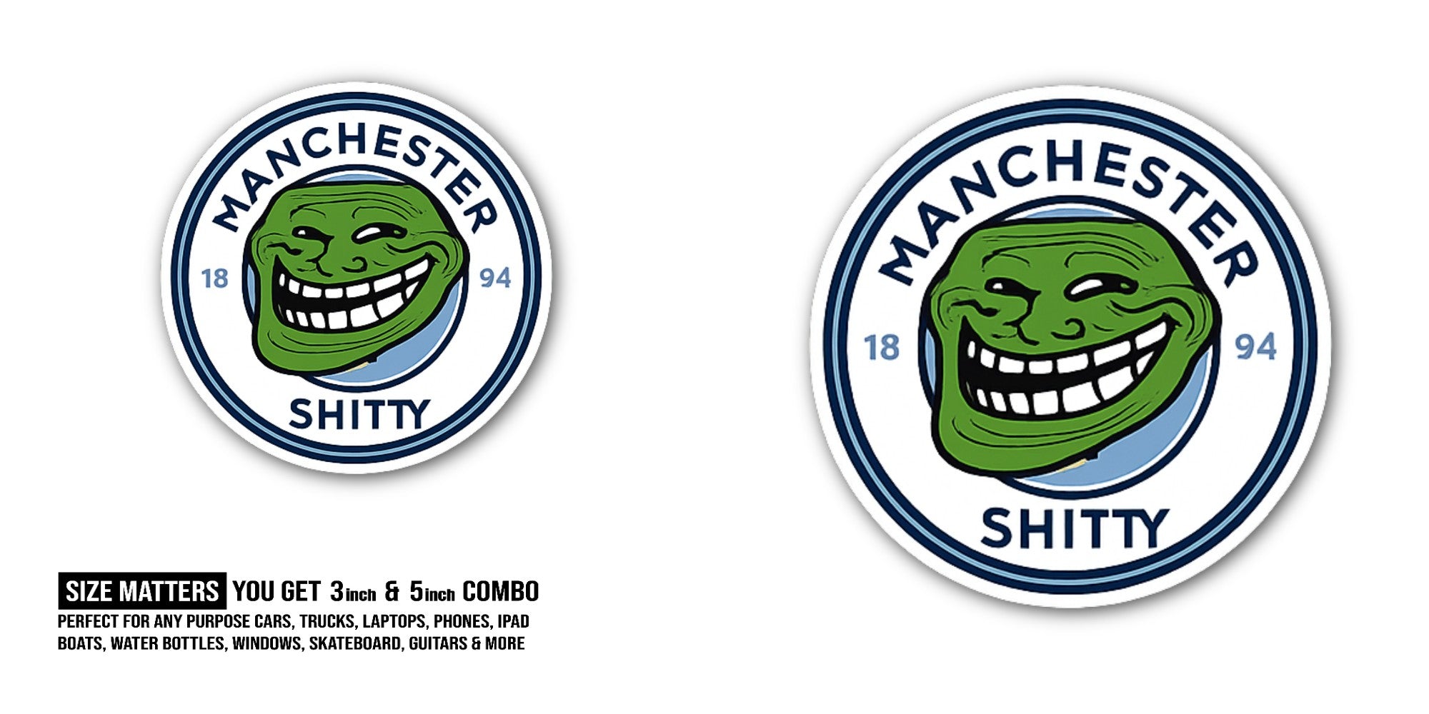 Funny Green man Face Sticker, Waterproof Vinyl Decal Sticker Indoor Or Outdoor 2 (Pieces) 3" and 5"