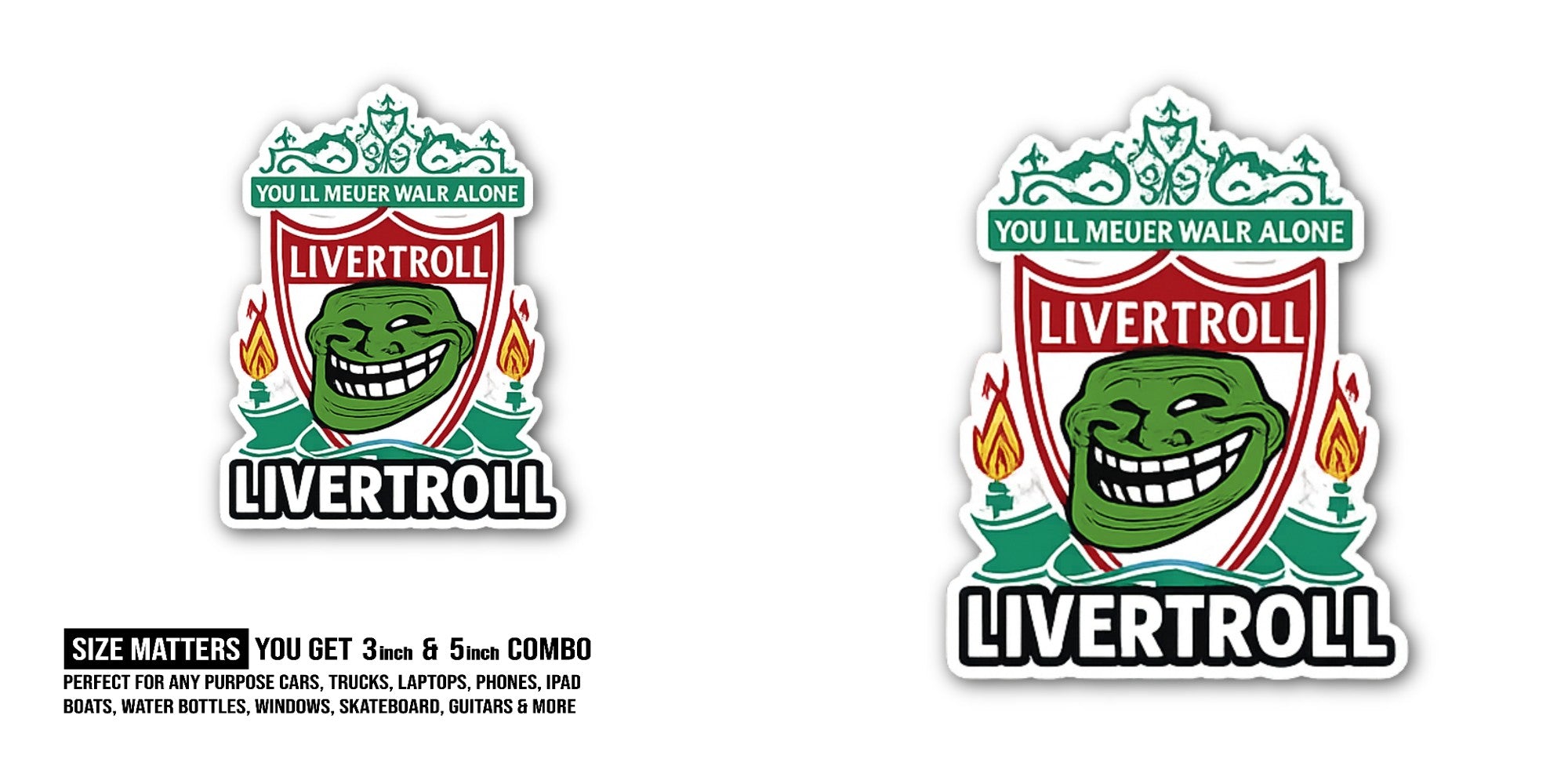 Funny Cute LIVERTROLL Sticker, Waterproof Vinyl Decal Sticker Indoor Or Outdoor 2 (Pieces) 3" and 5"