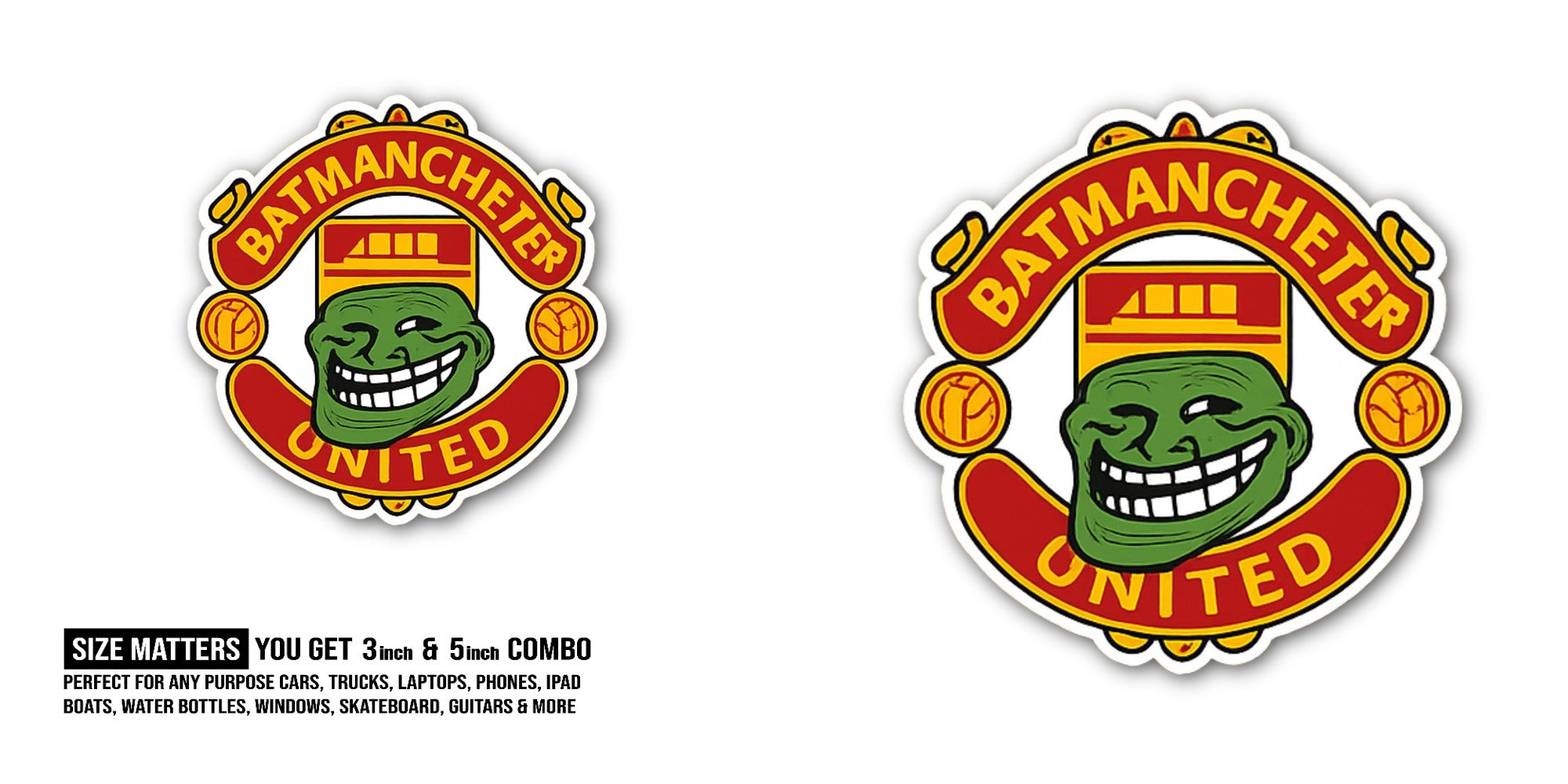 Funny BATMANCHETER UNITED Sticker, Waterproof Vinyl Decal Sticker Indoor Or Outdoor 2 (Pieces) 3" and 5"