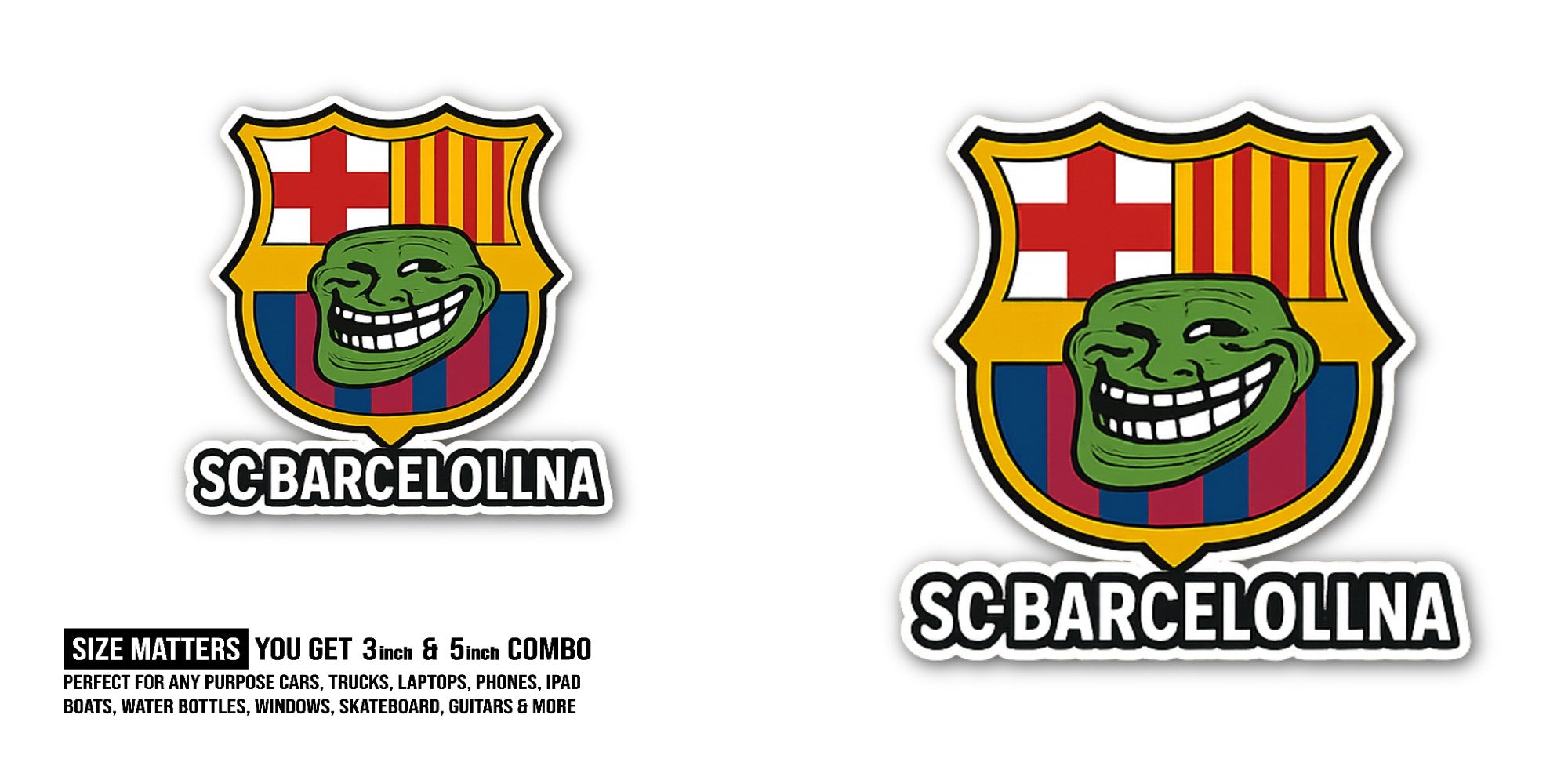 Funny SC BARCELOLLNA Sticker, Waterproof Vinyl Decal Sticker Indoor Or Outdoor 2 (Pieces) 3" and 5"