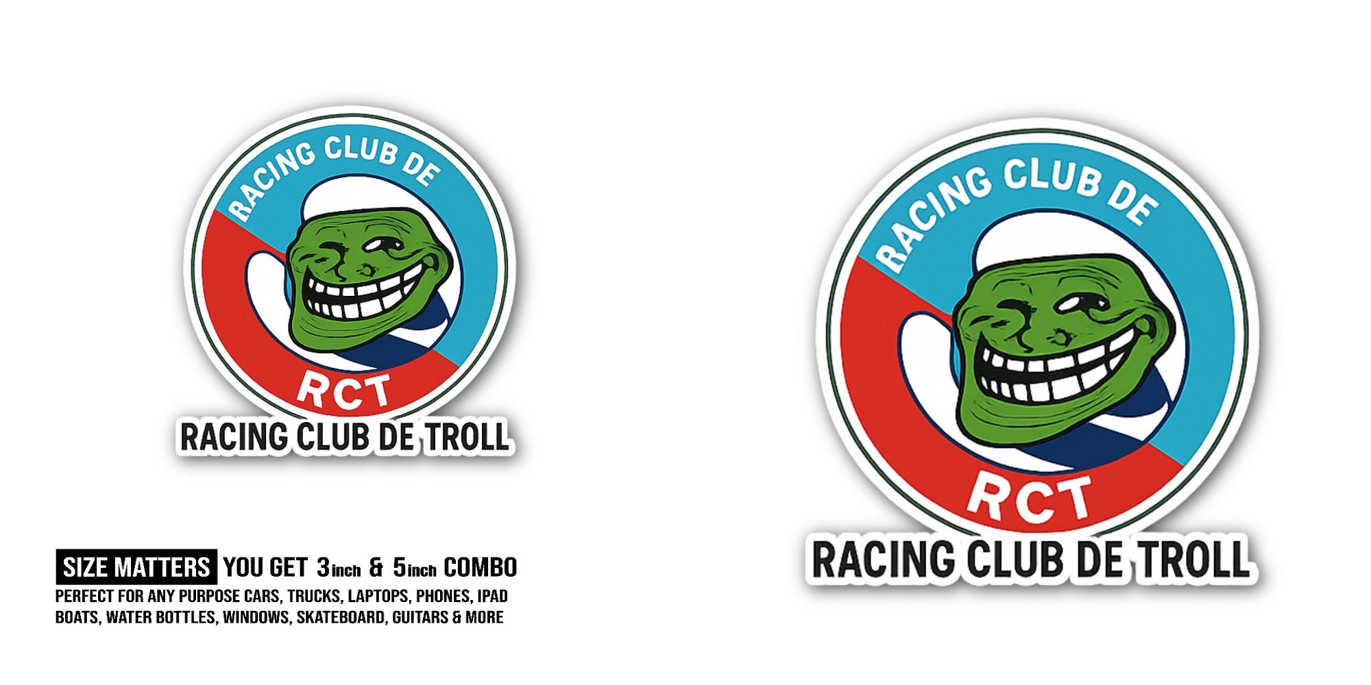 Colourful Funny DE TROLL Sticker, Waterproof Vinyl Decal Sticker Indoor Or Outdoor 2 (Pieces) 3" and 5"