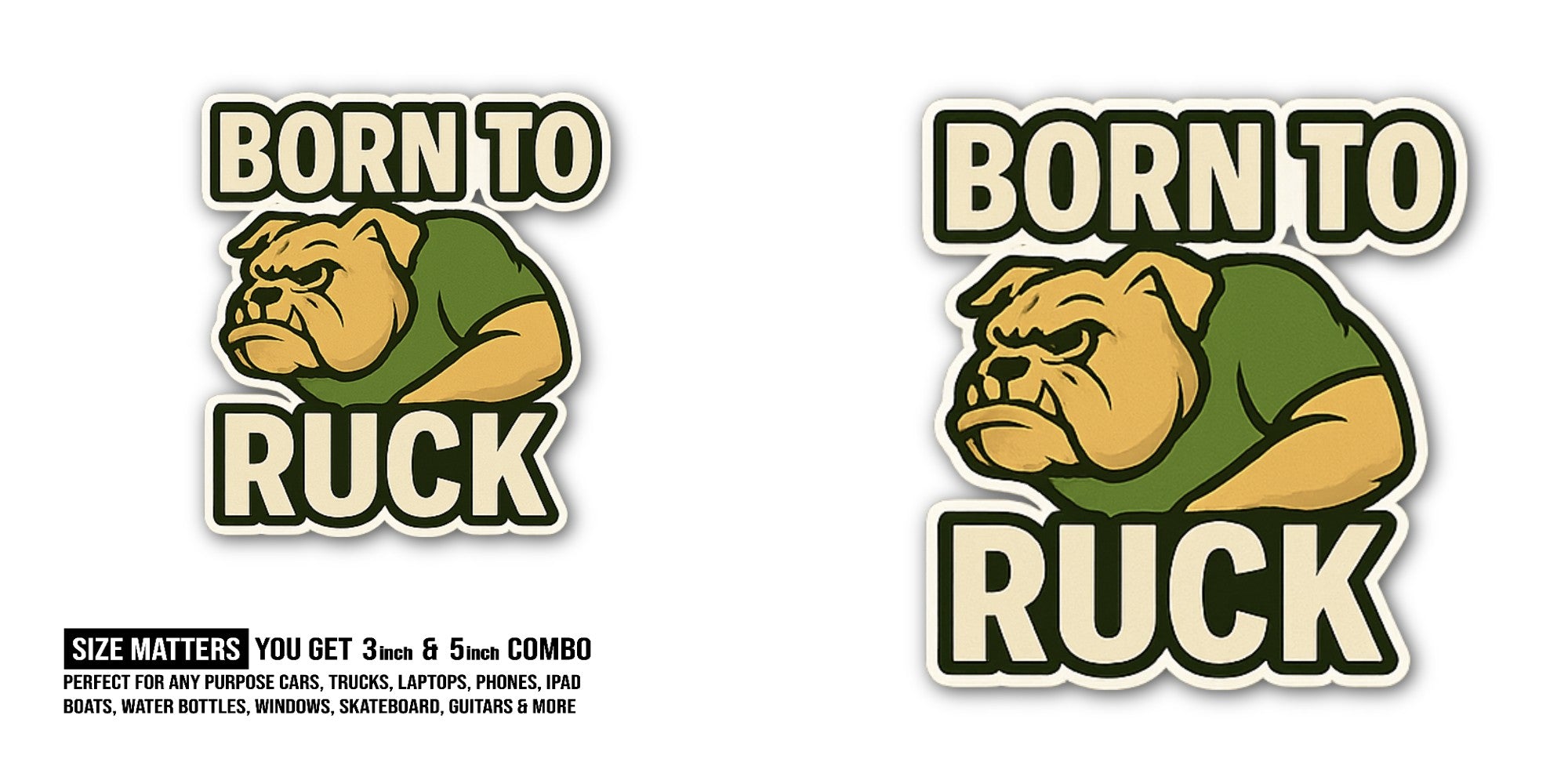 Funny BORN TO RUCK Sticker, Waterproof Vinyl Decal Sticker Indoor Or Outdoor 2 (Pieces) 3" and 5"