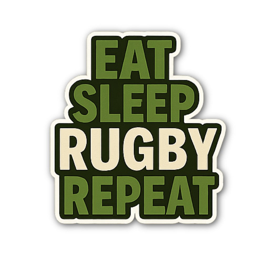 EAT SLEEP RUGBY REPEAT Sticker, Waterproof Vinyl Decal Sticker Indoor Or Outdoor 2 (Pieces) 3" and 5"