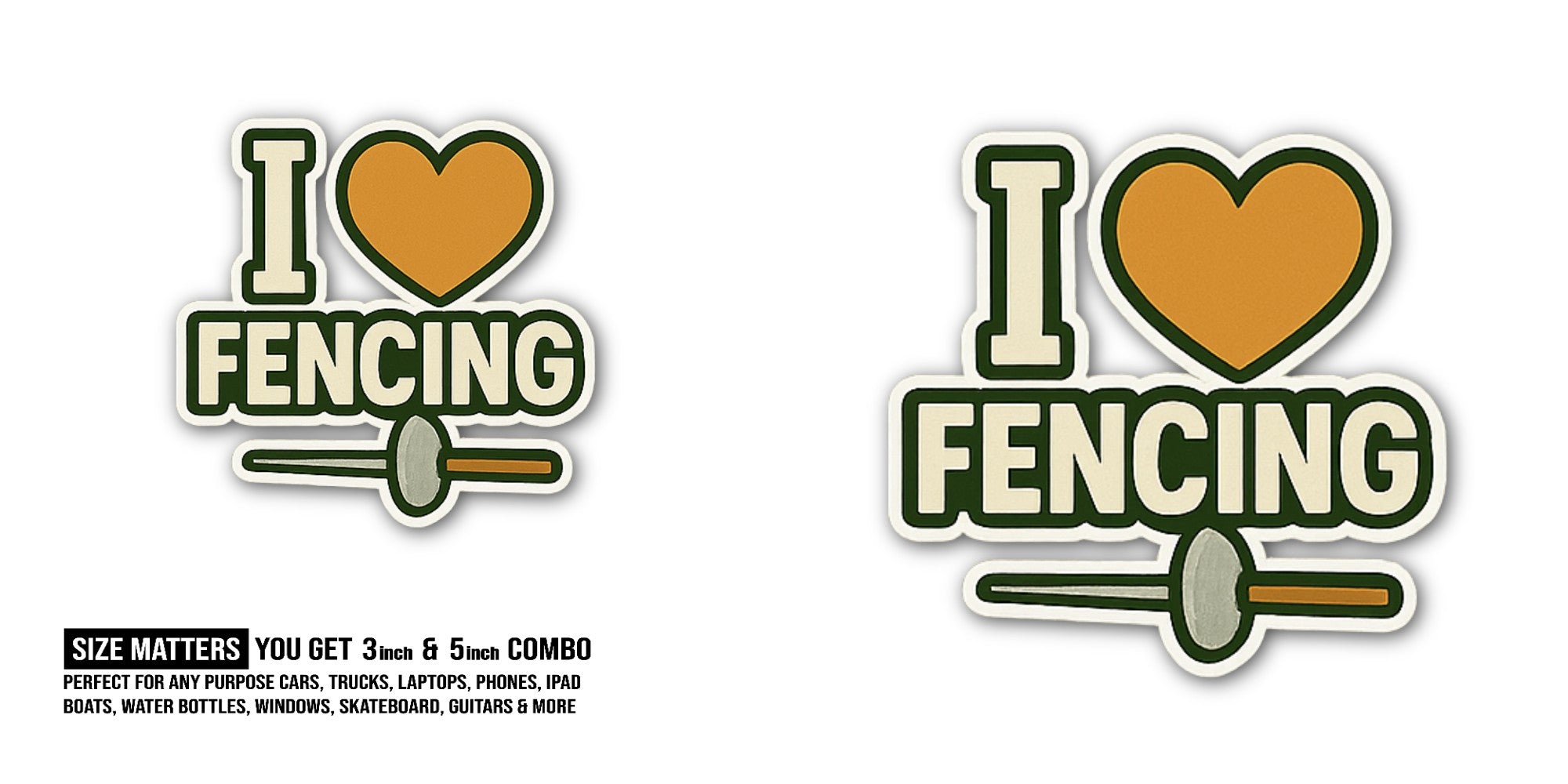 FENCING Sticker, Waterproof Vinyl Decal Sticker Indoor Or Outdoor 2 (Pieces) 3" and 5"