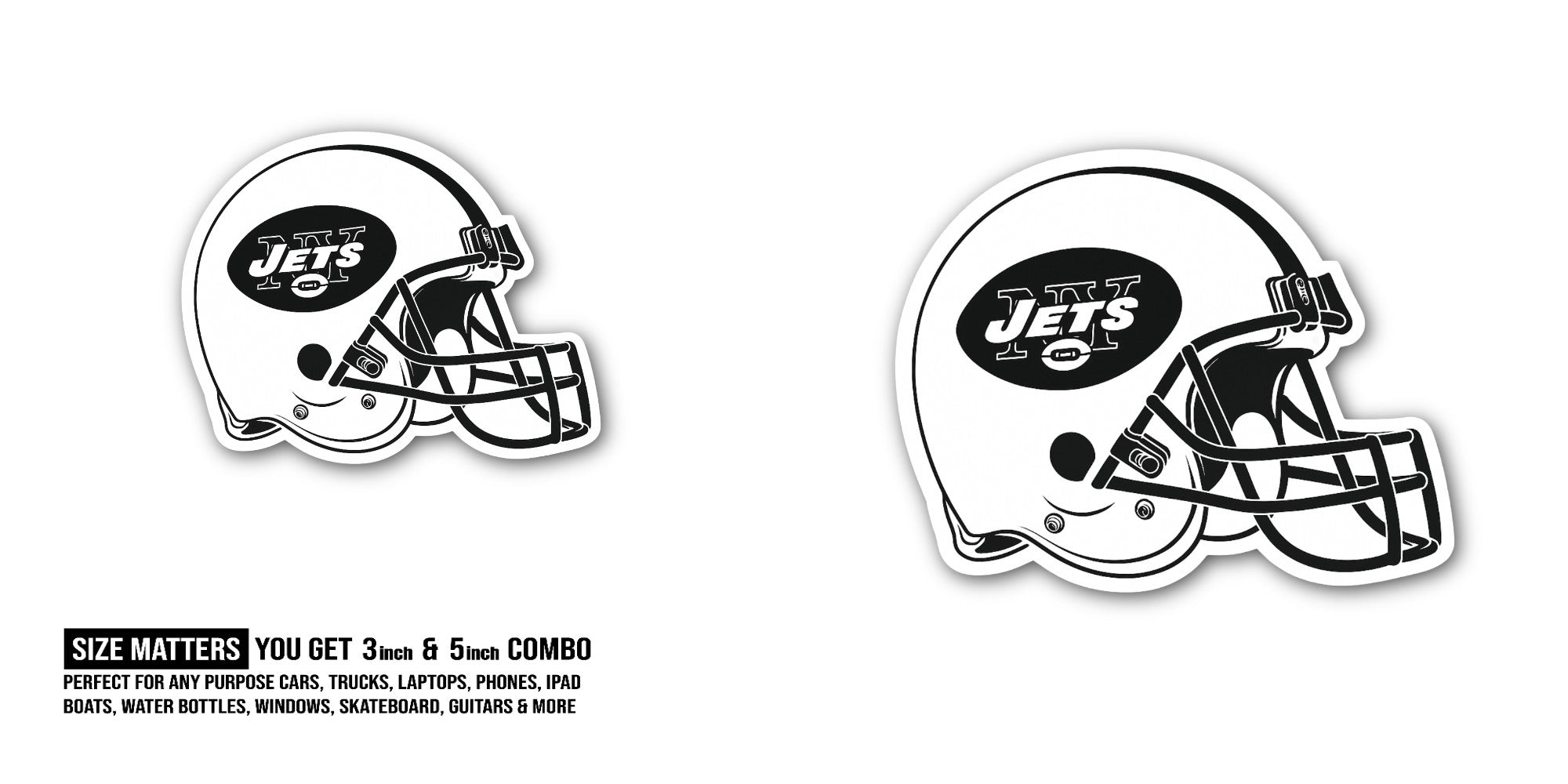 WHITE & BLACK FOOTBALL HELMET Sticker, Waterproof Vinyl Decal Sticker Indoor Or Outdoor 2 (Pieces) 3" and 5"
