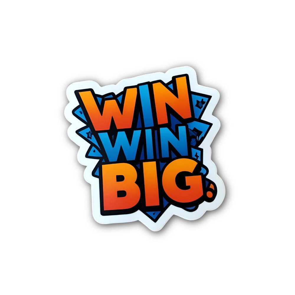 WIN BIG Sticker, Waterproof Vinyl Decal Sticker Indoor Or Outdoor 2 (Pieces) 3" and 5"