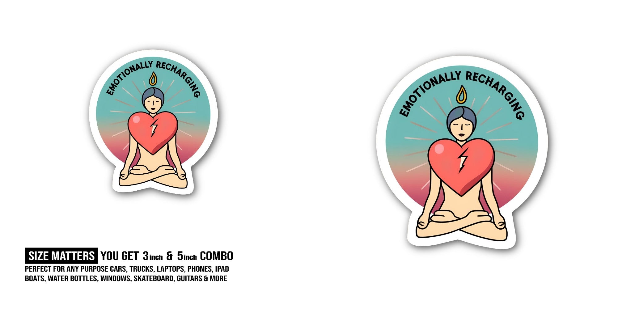 EMOTIONALLY RECHARGING Sticker, Waterproof Vinyl Decal Sticker Indoor Or Outdoor 2 (Pieces) 3" and 5"