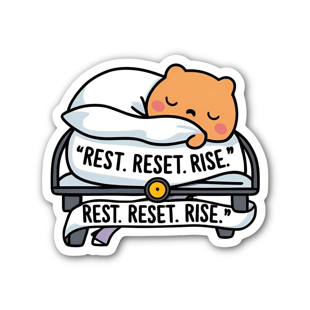 REST. RESET. RISE Sticker, Waterproof Vinyl Decal Sticker Indoor Or Outdoor 2 (Pieces) 3" and 5"