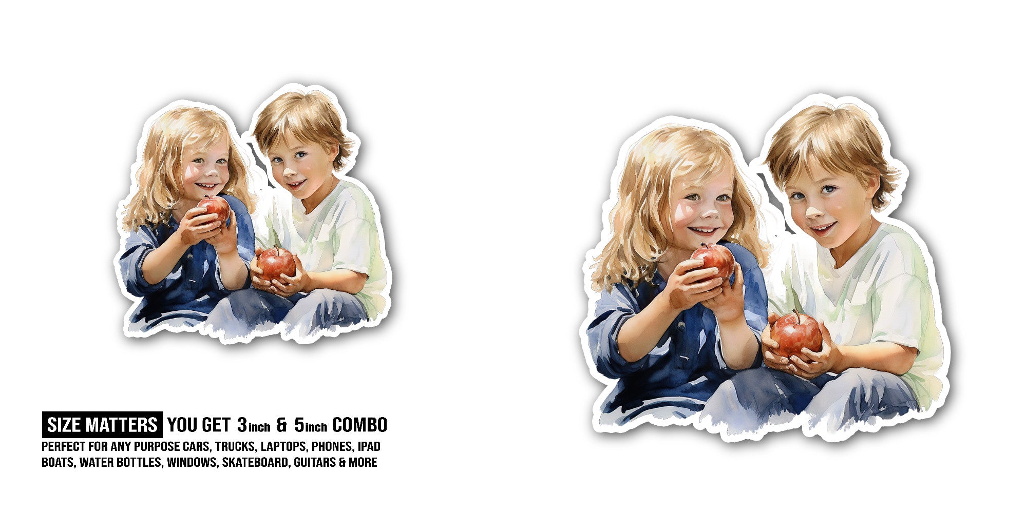 CUTE BROTHER & SISTER Sticker, Waterproof Vinyl Decal Sticker Indoor Or Outdoor 2 (Pieces) 3" and 5"