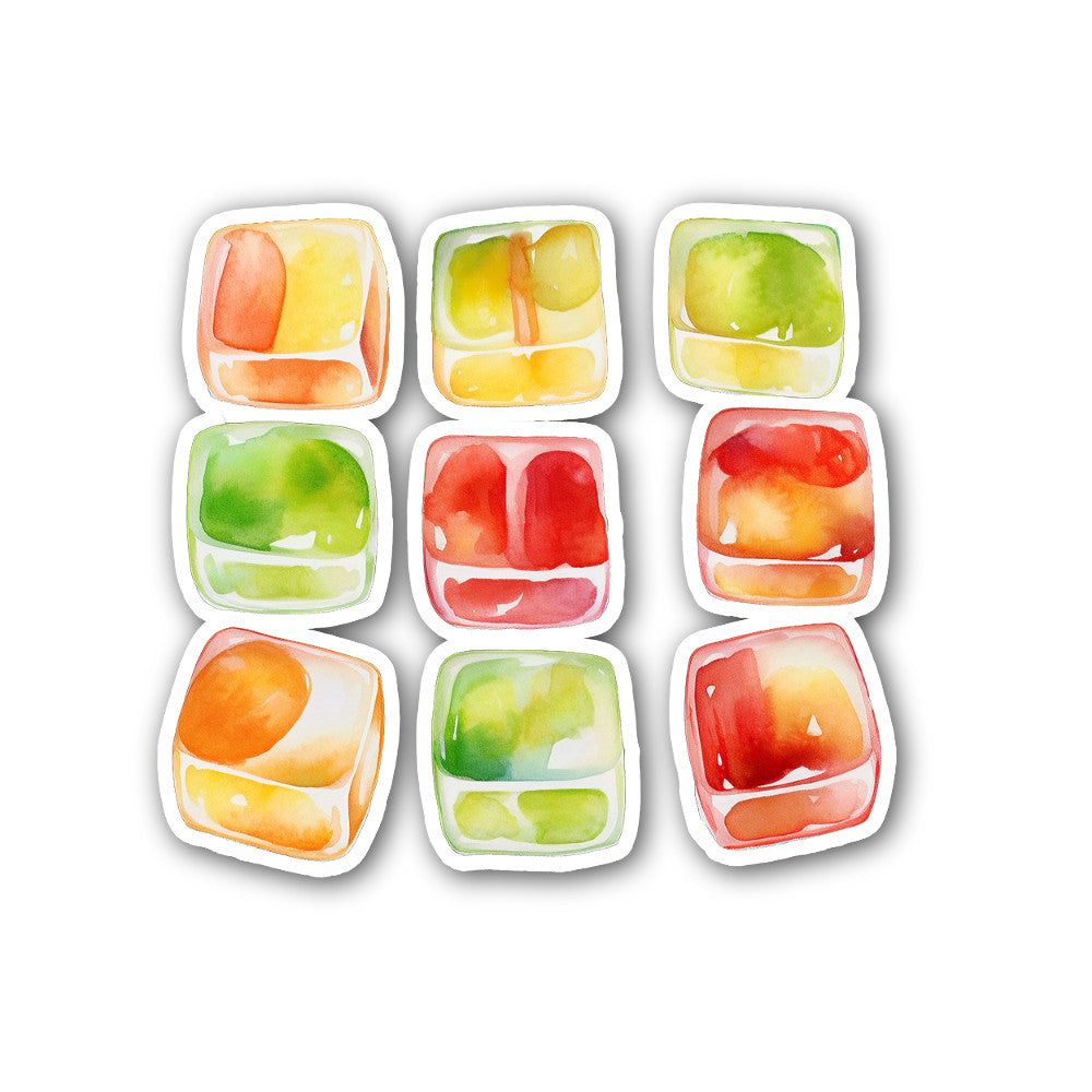 COLORFUL JELLY CUBES Sticker, Waterproof Vinyl Decal Sticker Indoor Or Outdoor 2 (Pieces) 3" and 5"