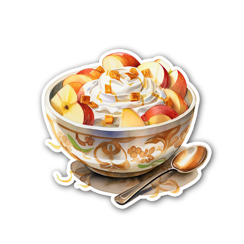 BOWL OF ICE CREAM WITH CARAMEL SAUCE Sticker, Waterproof Vinyl Decal Sticker Indoor Or Outdoor 2 (Pieces) 3" and 5"