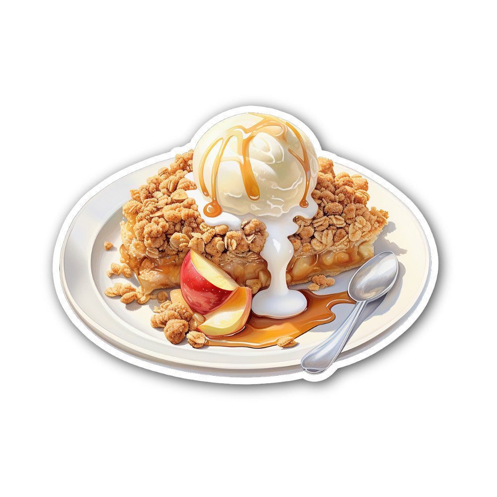 APPLE CRISP WITH A SWEET & CRUNCHY TOPPING Sticker, Waterproof Vinyl Decal Sticker Indoor Or Outdoor 2 (Pieces) 3" and 5"