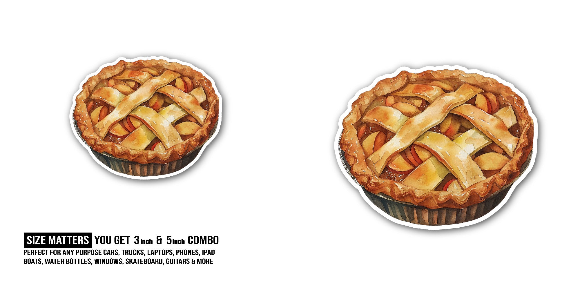 APPLES PIE ART Sticker, Waterproof Vinyl Decal Sticker Indoor Or Outdoor 2 (Pieces) 3" and 5"