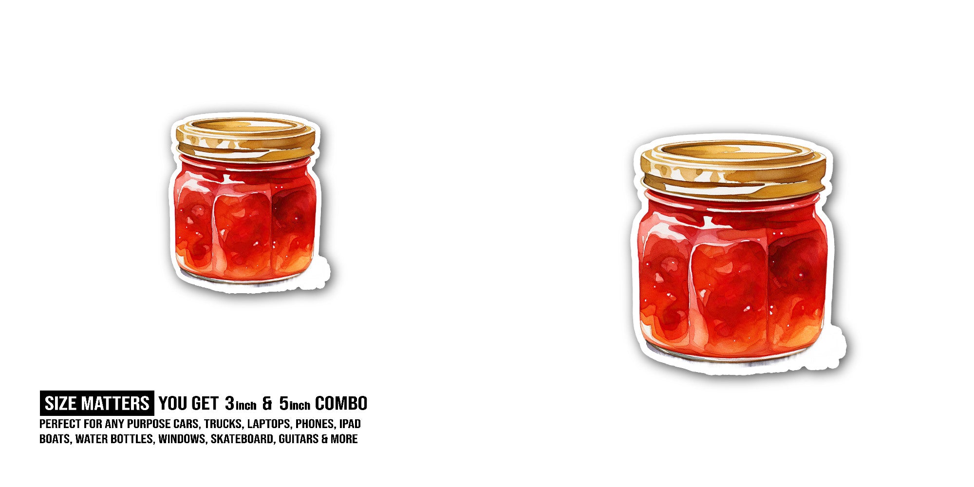 STRAWBERRY JAM JAR Sticker, Waterproof Vinyl Decal Sticker Indoor Or Outdoor 2 (Pieces) 3" and 5"