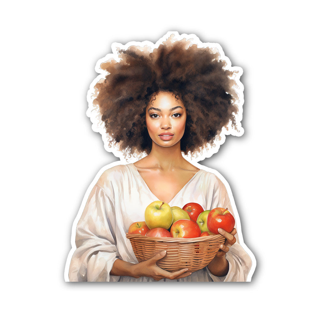 BEAUTIFUL GIRL & APPLE Sticker, Waterproof Vinyl Decal Sticker Indoor Or Outdoor 2 (Pieces) 3" and 5"