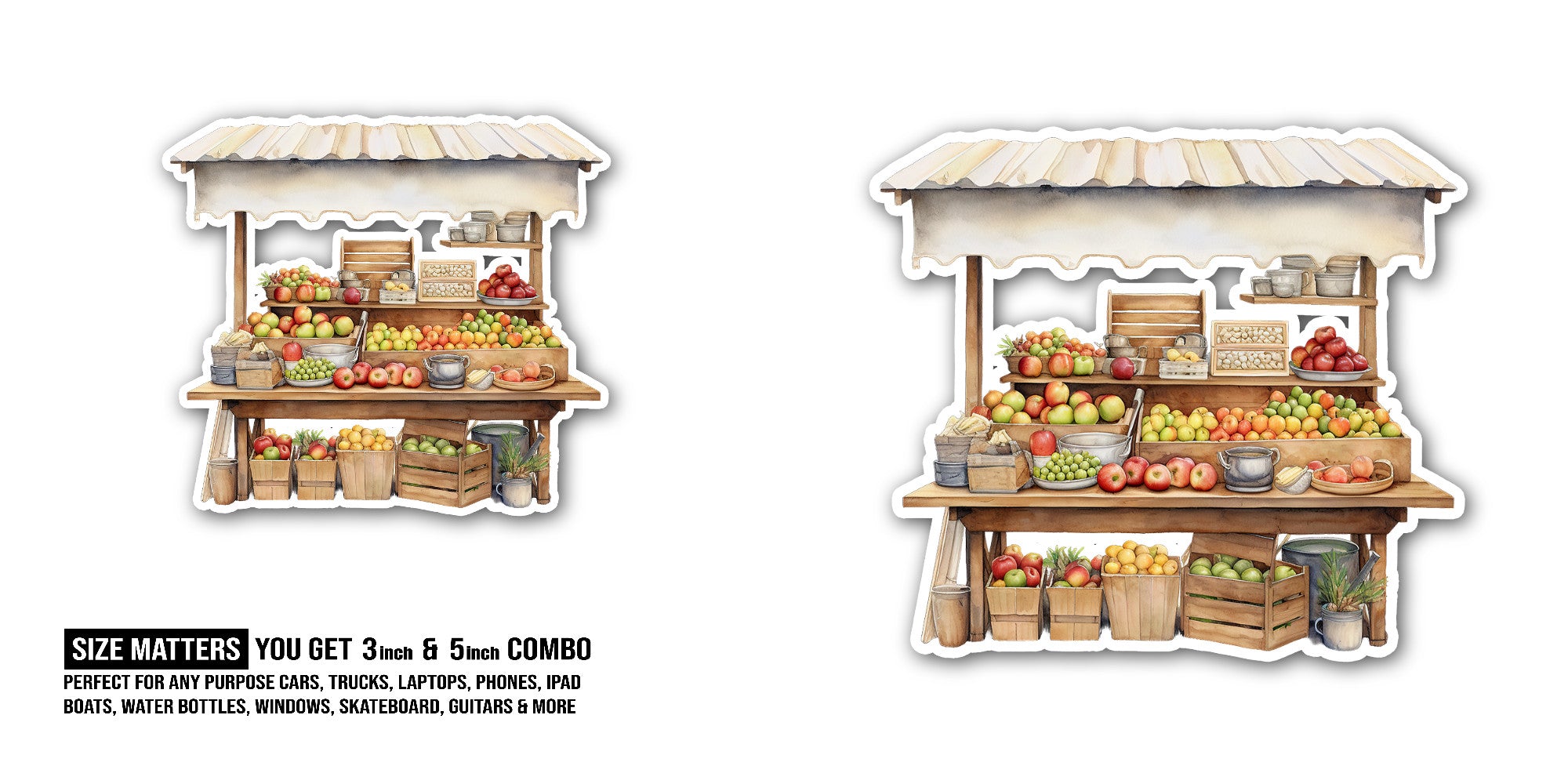 FRUIT SHOP Sticker, Waterproof Vinyl Decal Sticker Indoor Or Outdoor 2 (Pieces) 3" and 5"