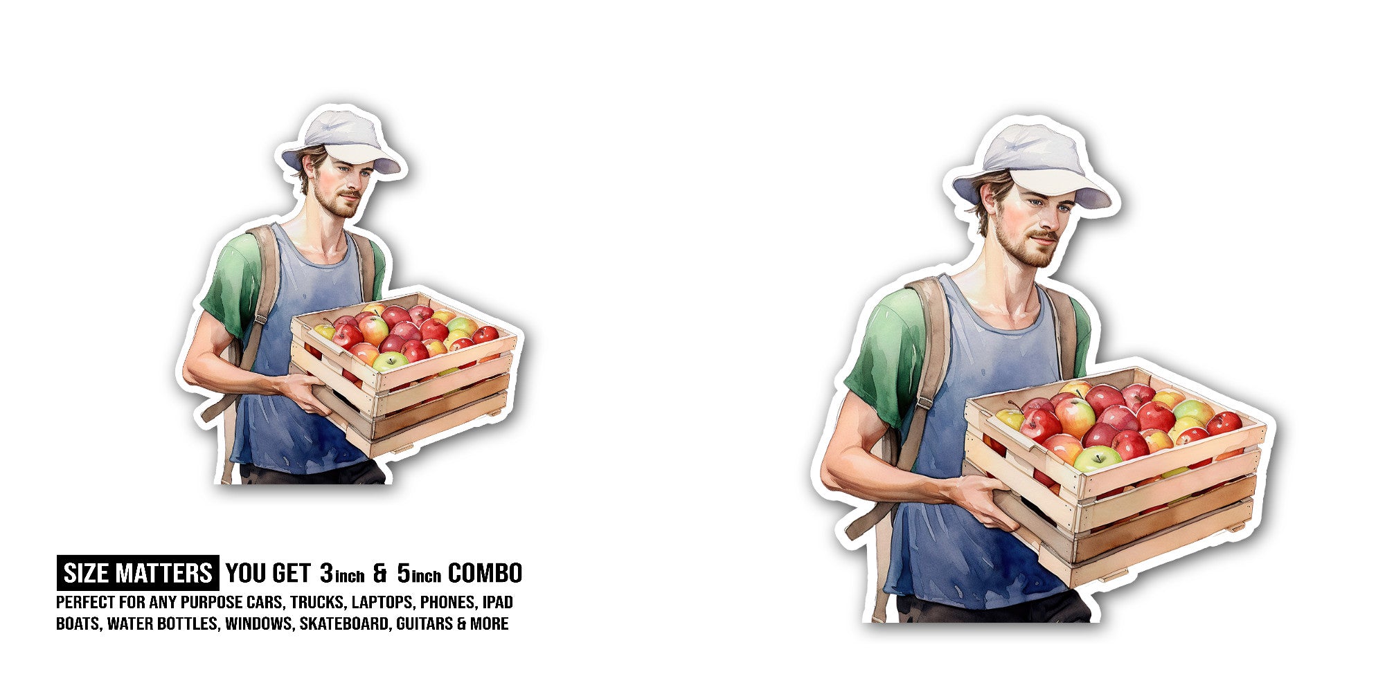 APPLES & MAN Sticker, Waterproof Vinyl Decal Sticker Indoor Or Outdoor 2 (Pieces) 3" and 5"