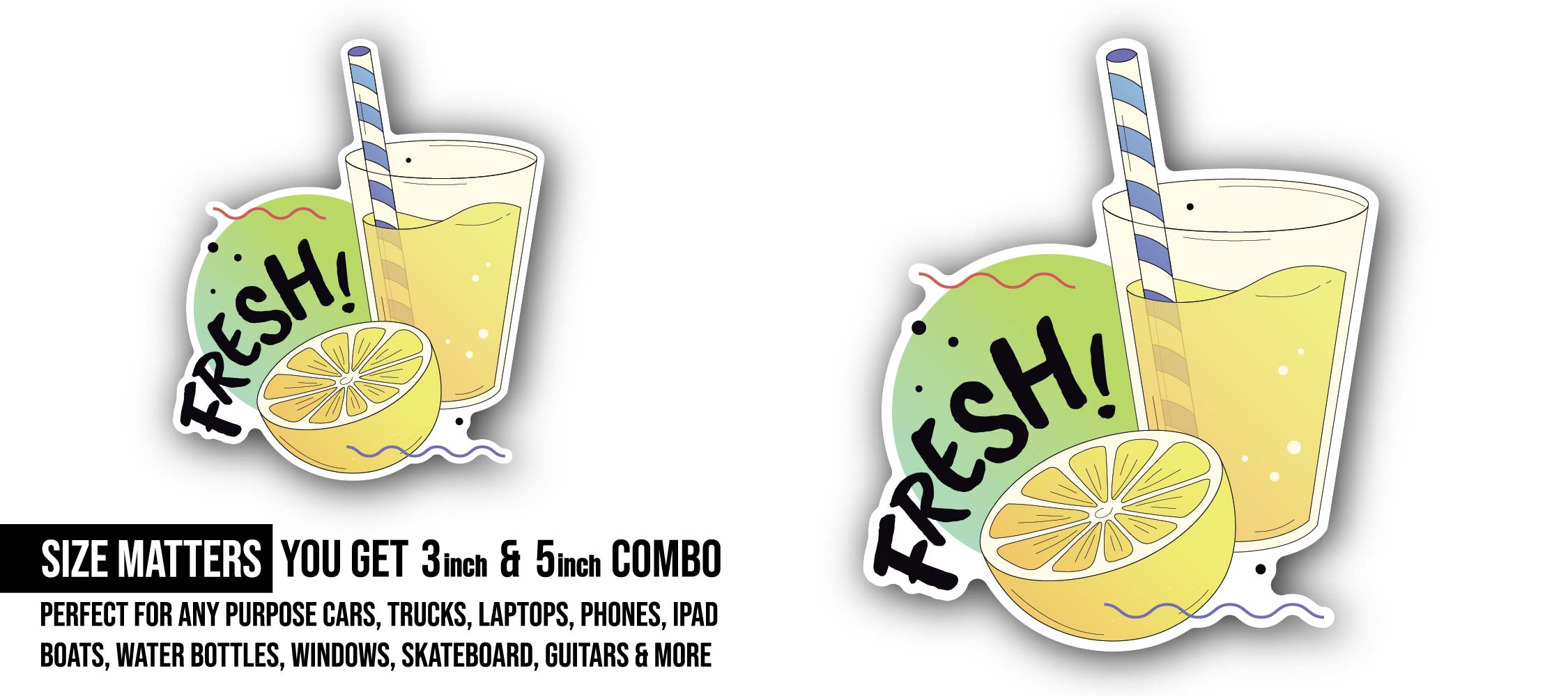 Fresh Juice Sticker, Waterproof Vinyl Decal Sticker Indoor Or Outdoor 2 (Pieces) 3" and 5"