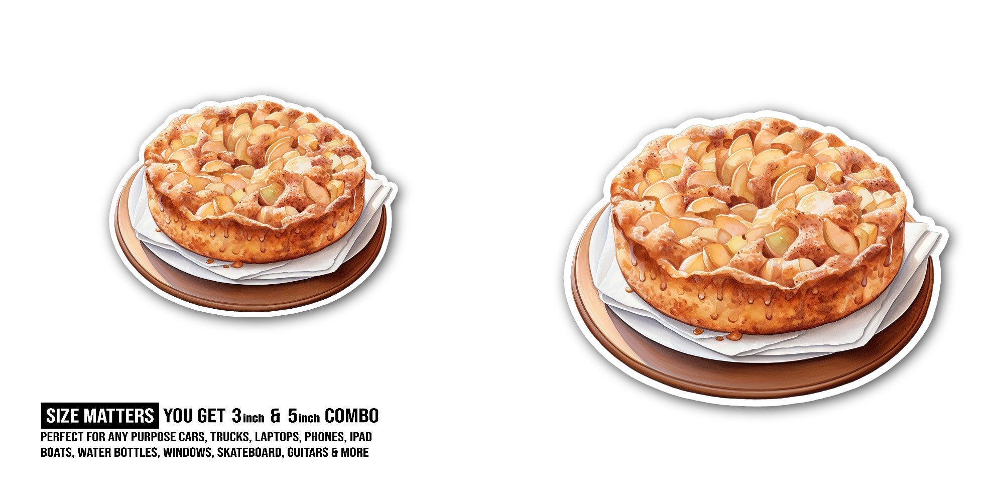 APPLE CAKE Sticker, Waterproof Vinyl Decal Sticker Indoor Or Outdoor 2 (Pieces) 3" and 5"