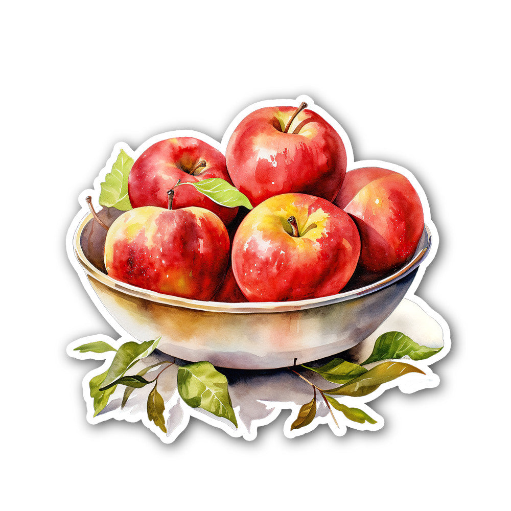 RED APPLES BOWL Sticker, Waterproof Vinyl Decal Sticker Indoor Or Outdoor 2 (Pieces) 3" and 5"