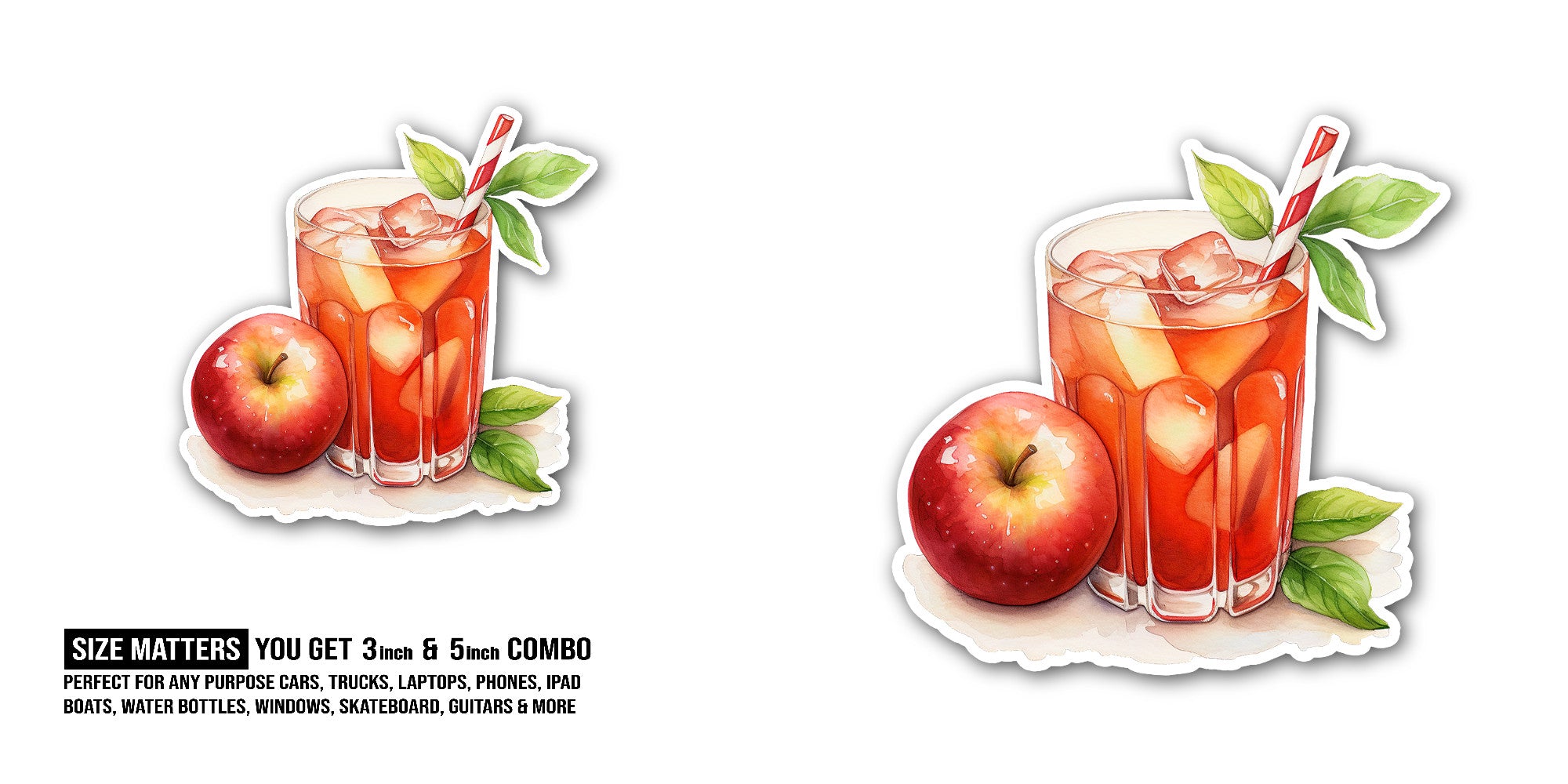 APPLE JUICE Sticker, Waterproof Vinyl Decal Sticker Indoor Or Outdoor 2 (Pieces) 3" and 5"
