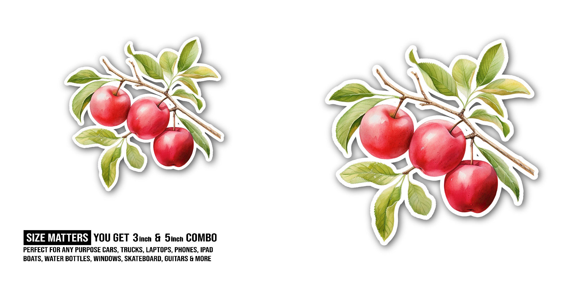 Apple tree branch Sticker, Waterproof Vinyl Decal Sticker Indoor Or Outdoor 2 (Pieces) 3" and 5"