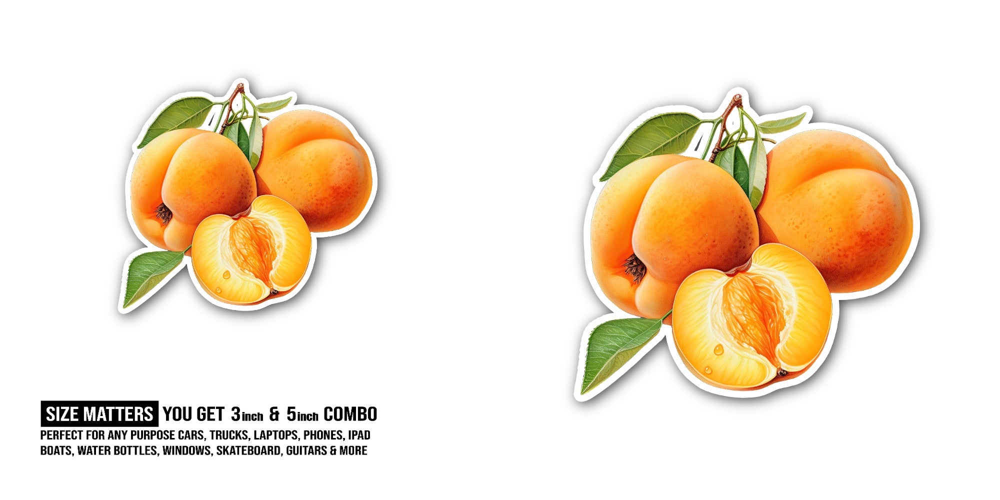 Apricot Sticker, Waterproof Vinyl Decal Sticker Indoor Or Outdoor 2 (Pieces) 3" and 5"