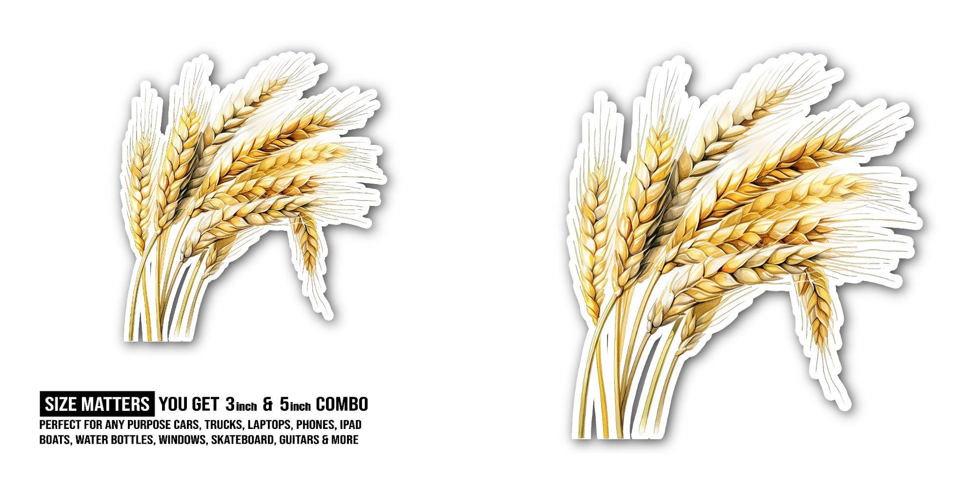 Wheat Sticker, Waterproof Vinyl Decal Sticker Indoor Or Outdoor 2 (Pieces) 3" and 5"