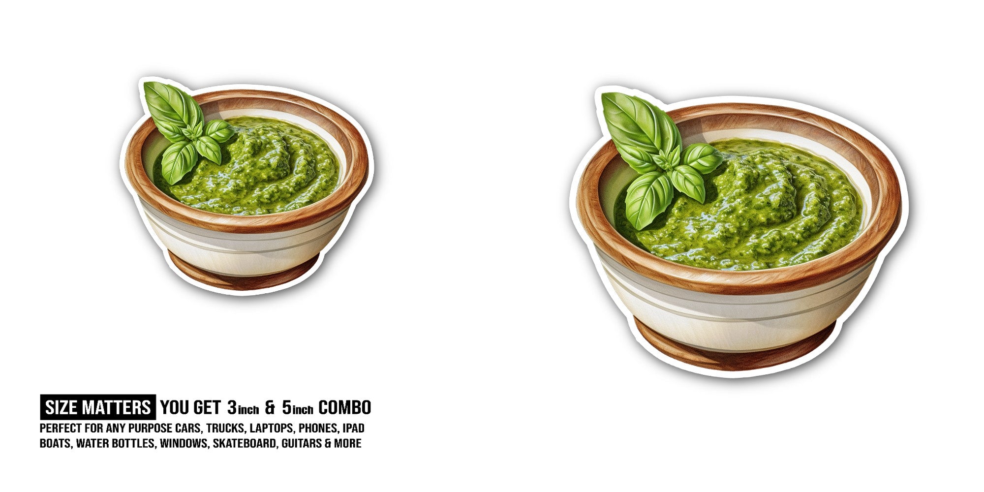 Fresh Basil Pesto Sticker, Waterproof Vinyl Decal Sticker Indoor Or Outdoor 2 (Pieces) 3" and 5"