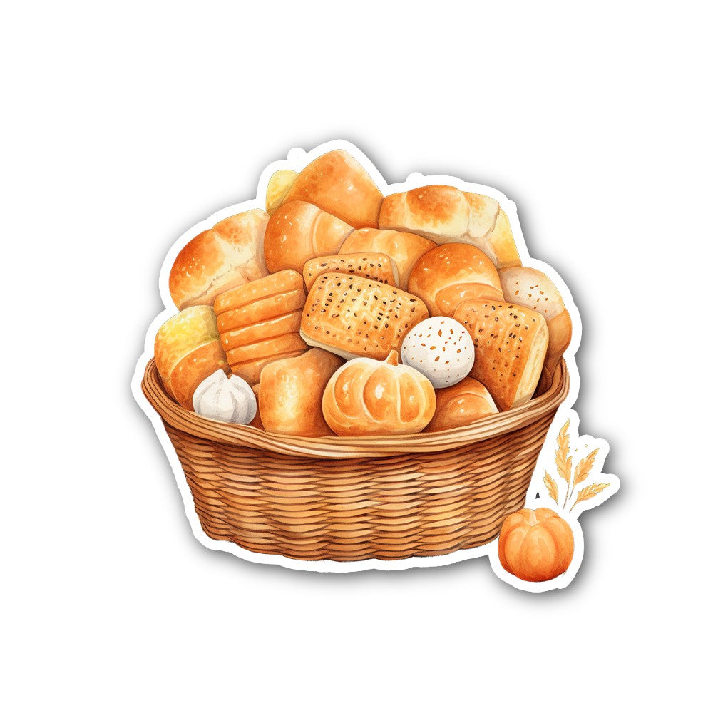Basket of Fresh Bread Rolls Sticker, Waterproof Vinyl Decal Sticker Indoor Or Outdoor 2 (Pieces) 3" and 5"