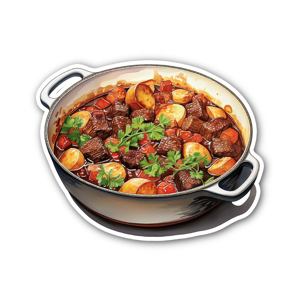 Beef Stew Sticker, Waterproof Vinyl Decal Sticker Indoor Or Outdoor 2 (Pieces) 3" and 5"