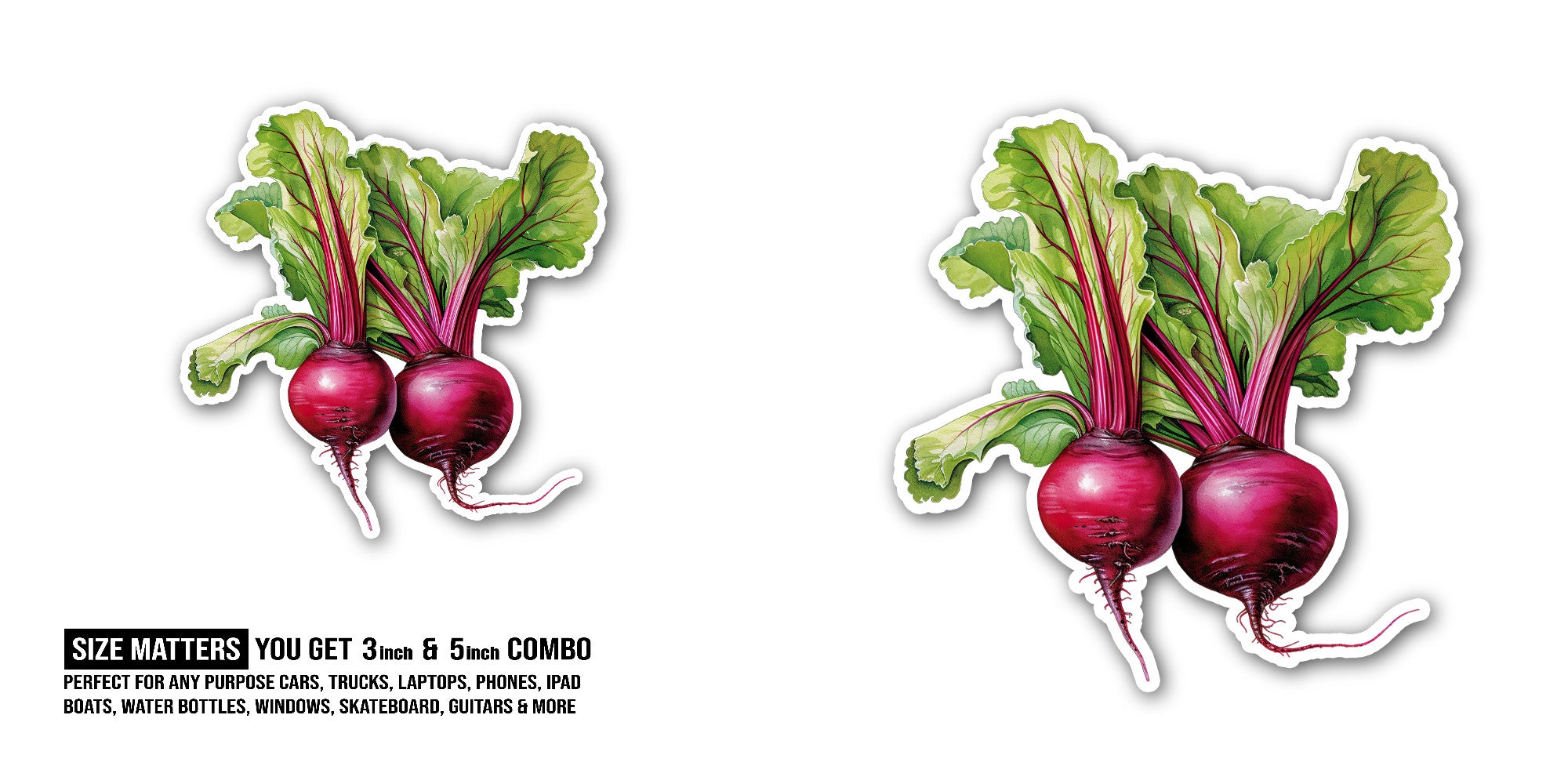 Beetroot Sticker, Waterproof Vinyl Decal Sticker Indoor Or Outdoor 2 (Pieces) 3" and 5"