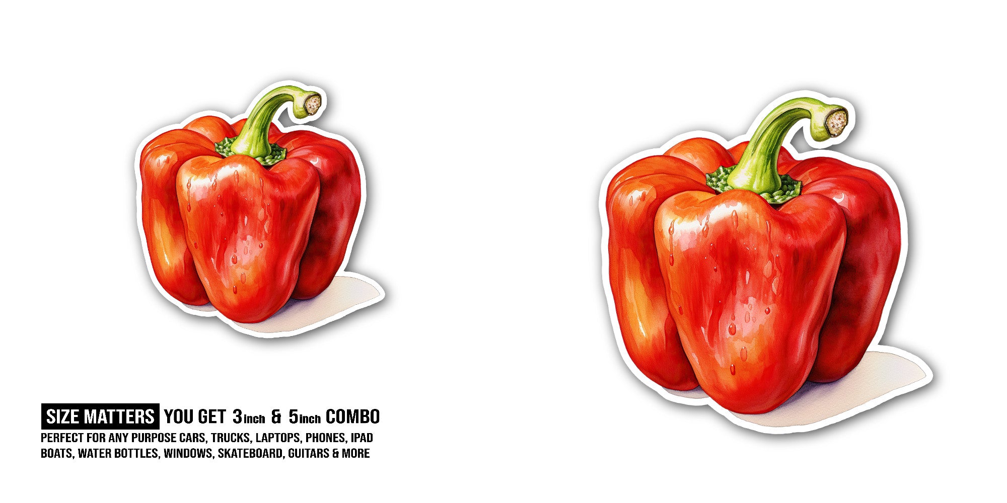 Red bell pepper Sticker, Waterproof Vinyl Decal Sticker Indoor Or Outdoor 2 (Pieces) 3" and 5"