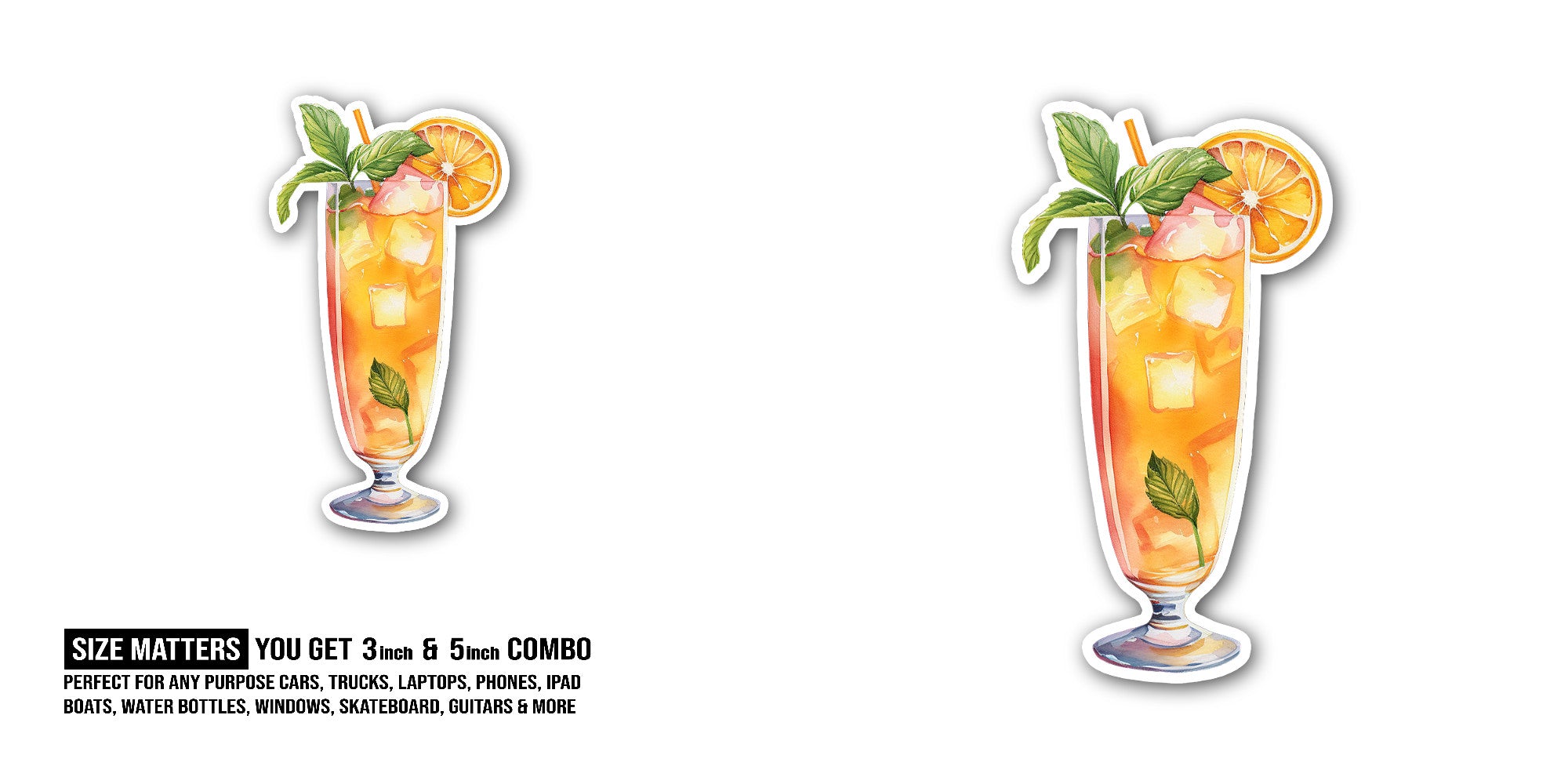 Cocktail Sticker, Waterproof Vinyl Decal Sticker Indoor Or Outdoor 2 (Pieces) 3" and 5"