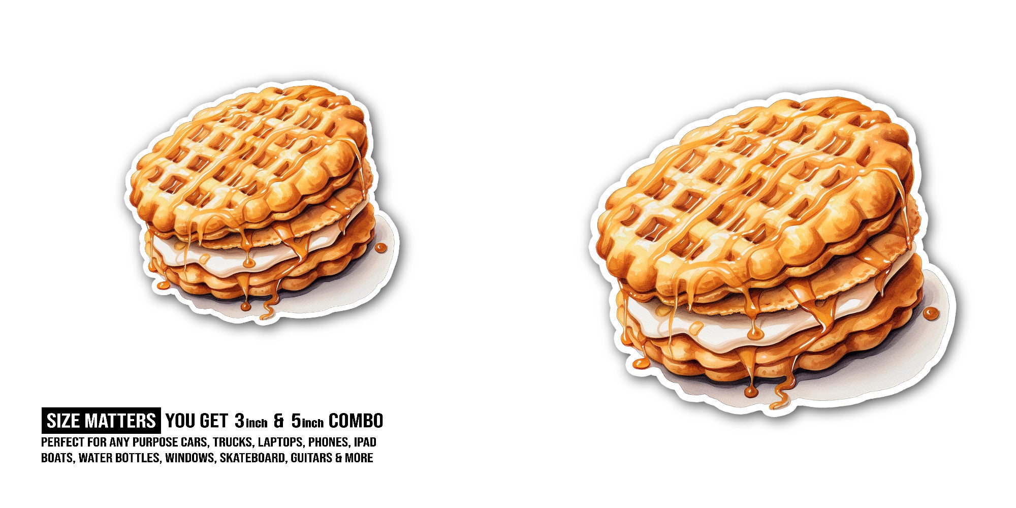 Waffle Sticker, Waterproof Vinyl Decal Sticker Indoor Or Outdoor 2 (Pieces) 3" and 5"