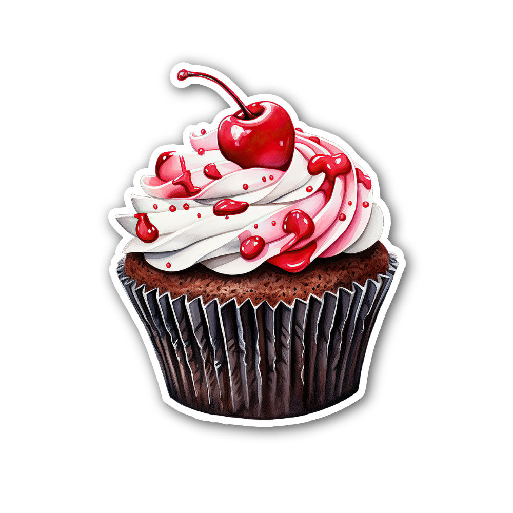 Red Black Cupcake Sticker, Waterproof Vinyl Decal Sticker Indoor Or Outdoor 2 (Pieces) 3" and 5"