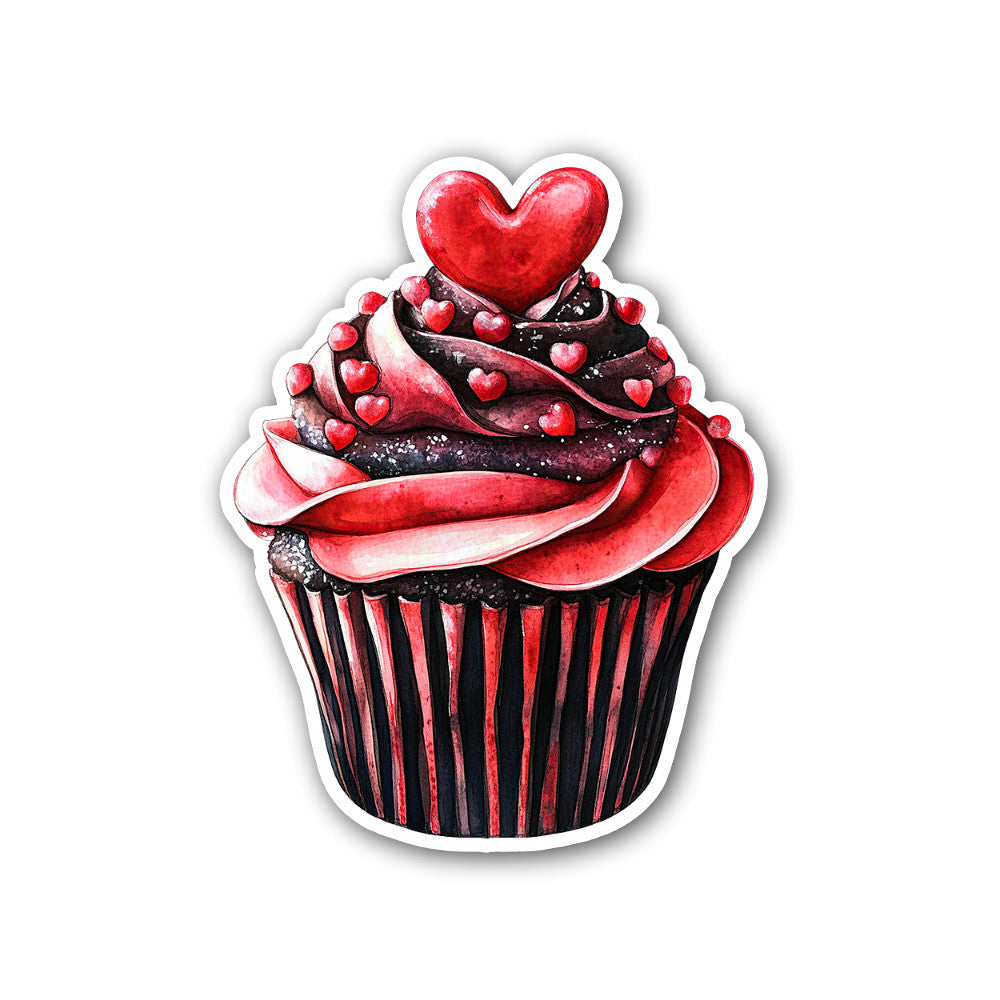 Red cupcake with heart Sticker, Waterproof Vinyl Decal Sticker Indoor Or Outdoor 2 (Pieces) 3" and 5"