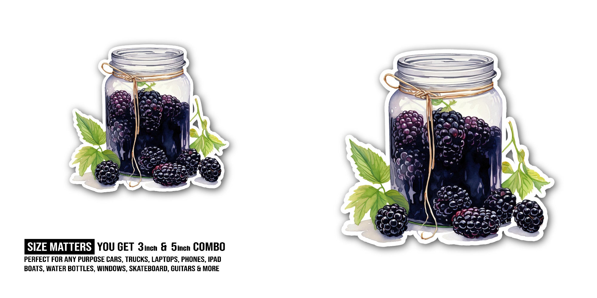 Blackberry jam Sticker, Waterproof Vinyl Decal Sticker Indoor Or Outdoor 2 (Pieces) 3" and 5"