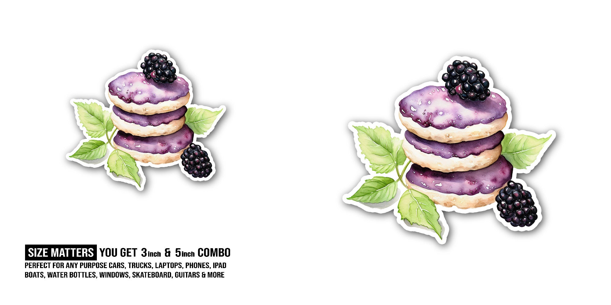 Macaron with blackberries Sticker, Waterproof Vinyl Decal Sticker Indoor Or Outdoor 2 (Pieces) 3" and 5"